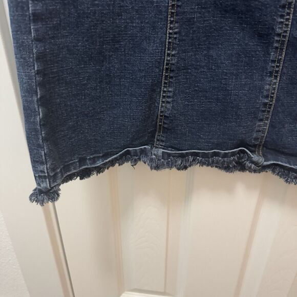 Y2K Live a Little Blue Jean Denim Maxi Circle Fringe Tulip Flare Skirt 10 Modest - Picture 3 of 4